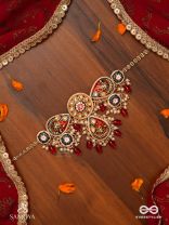 SUVARNAPUSHPA - GOLDEN BLOSSOM - LUXURIOUS HERITAGE KUNDAN NECKLACE WITH RED AND BLUE ENAMEL WORK, PEARLS AND BEADS