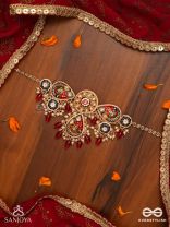 SUVARNAPUSHPA - GOLDEN BLOSSOM - LUXURIOUS HERITAGE KUNDAN NECKLACE WITH RED AND BLUE ENAMEL WORK, PEARLS AND BEADS