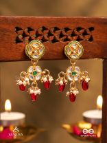 VIMALA - PURE AND DIVINE - ORNATE  KUNDAN EARRINGS WITH ROYAL RED STONES AND PEARLS