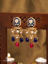 SANDHYARAGA - EVENING HUES - EXQUISITE KUNDAN EARRINGS WITH ENAMELLING AND GEM DROPS