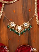 INDRANEELA - BLUE SAPPHIRE GLOW - ROYAL KUNDAN POLKI NECKLACE WITH SPARKLING TEAL GEMSTONES