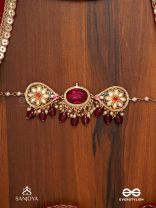 SINDURINI - VERMILION GRACE - STATEMENT KUNDAN POLKI NECKLACE WITH RED GEMSTONES AND ENAMEL ACCENTS