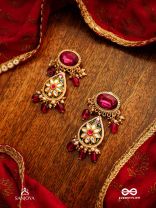 SINDURINI - VERMILION GRACE - STATEMENT KUNDAN POLKI EARRINGS WITH RED GEMSTONES AND ENAMEL ACCENTS
