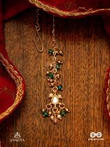 VARSHALEKHA - RAINFALL STROKES - ROYAL HERITAGE MULTI-STRAND KUNDAN MAANGTIKA WITH PEARL STRINGS AND POLKI DROPS