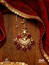 PUSHPALEKHA - STROKES OF FLOWERS - INTRICATE FLORAL ENAMELLED KUNDAN MAANGTIKA WITH RUBY BEADS
