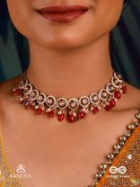 RUDRARAGA - MELODY OF RED - INTRICATE KUNDAN CHOKER WITH RUBY BEADS AND GOLDEN DETAILS