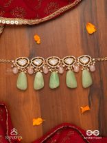 SHITALA - COOLING GRACE - CLASSIC GREEN KUNDAN POLKI CHOKER WITH GOLDEN DETAILS AND SOFT GEM ACCENTS