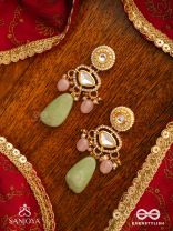 SHITALA - COOLING GRACE - CLASSIC GREEN KUNDAN POLKI EARRINGS WITH GOLDEN DETAILS AND SOFT GEM ACCENTS