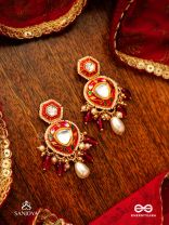 JWLALA - FLAME-LIKE BEAUTY - MAJESTIC HANDCRAFTED KUNDAN EARRINGS WITH ORNATE RED AND GOLDEN DETAILS