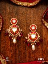 JWLALA - FLAME-LIKE BEAUTY - MAJESTIC HANDCRAFTED KUNDAN EARRINGS WITH ORNATE RED AND GOLDEN DETAILS