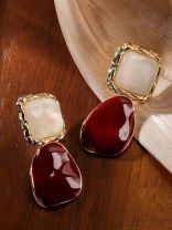SCARLET LUSTRE- CLASSY DUAL-TONE DROP EARRINGS