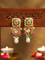 RANIRAGA - QUEEN’S MELODY- EXQUISITE KUNDAN EARRINGS WITH FLORAL ENAMEL WORK, BEADS AND PEARLS