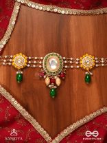 KANAKSHOBHA - GOLDEN GRACE- TRADITIONAL KUNDAN NECKPIECE WITH BEADS AND PEARLS