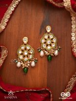 TARALYA - GENTLE RADIANCE- MINIMAL KUNDAN EARRINGS WITH GREEN DROPS AND PEARLS