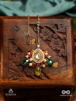MRIDULYA - TENDER BEAUTY-  KUNDAN MAANGTIKA WITH DETAILED ROUND PENDANT, PEARLS AND BEADS