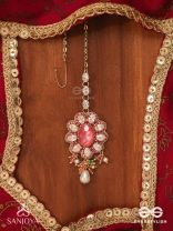LALIMA - TINT OF PINK- HAND EMBROIDERED MAANGTIKA WITH PEARL DROPLETS AND GEMSTONES