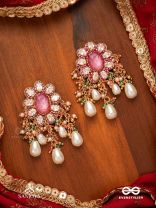LALIMA - TINT OF PINK-  HAND EMBROIDERED EARRINGS WITH PEARL DROPLETS AND GEMSTONES