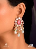 LALIMA - TINT OF PINK-  HAND EMBROIDERED EARRINGS WITH PEARL DROPLETS AND GEMSTONES