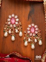 LALIMA - TINT OF PINK-  HAND EMBROIDERED EARRINGS WITH PEARL DROPLETS AND GEMSTONES