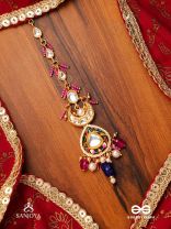 KUMUDRAAG - BLOOMING AT NIGHT-  INTRICATE ENAMELLED HANDCRAFTED KUNDAN MAANGTIKA WITH PEARLS AND BEADS