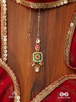 VANDEVI - GODDESS OF THE FOREST-  GRACEFUL KUNDAN MAANGTIKA WITH BEADS, DAINTY CHAINS AND PEARL DROPS