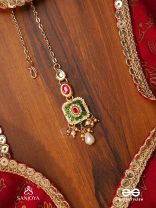 VANDEVI - GODDESS OF THE FOREST-  GRACEFUL KUNDAN MAANGTIKA WITH BEADS, DAINTY CHAINS AND PEARL DROPS