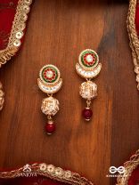 SHASHIRATNA - MOON GEM- MINIMALISTIC KUNDAN ENAMEL EARRINGS WITH FLORAL CENTER, PEARL SPHERES AND CELESTIAL DESIGN