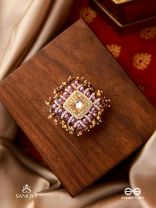 SHYAMALA - DUSKY QUEEN- GEOMETRIC POLKI RING WITH RICH GLASS DROPS AND PEARLS