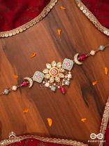 SOMARANGI - MOON-HUED BEAUTY- FLORAL ENAMELLED KUNDAN CHOKER WITH COLORFUL BEAD DROPS AND PEARLS