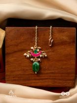 NILACHAPA - BLUE-GREEN ARC- DARK EMERALD GREEN TEXTURED MAANGTIKA WITH KUNDAN AND PEARLS