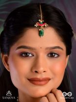 NILACHAPA - BLUE-GREEN ARC- DARK EMERALD GREEN TEXTURED MAANGTIKA WITH KUNDAN AND PEARLS