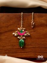 NILACHAPA - BLUE-GREEN ARC- DARK EMERALD GREEN TEXTURED MAANGTIKA WITH KUNDAN AND PEARLS