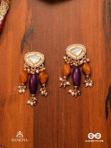 RASARANJANI - COLORFUL HARMONY- CONTEMPORARY KUNDAN STATEMENT EARRINGS WITH DEEP-HUED BEADS AND PEARLS
