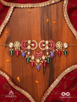 RANGAMAYA - FILLED WITH COLORS- INTRICATE KUNDAN CRESCENTS ENAMELLED NECKPIECE WITH VIBRANT BEADED FRINGES AND PEARLS