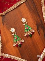 RANGLEKHA - LINES OF COLOR-  LAYERED GOLDEN CHAINED KUNDAN EARRINGS WITH VIBRANT GEM DROPS AND FLORAL ENAMELED EDGES