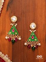 RANGLEKHA - LINES OF COLOR-  LAYERED GOLDEN CHAINED KUNDAN EARRINGS WITH VIBRANT GEM DROPS AND FLORAL ENAMELED EDGES