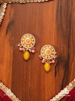 MADHUVARNIKA - HONEY HUE- SOFT FEMININE KUNDAN EARRINGS FEATURING PEARLS AND PASTEL GEMSTONE DROPS