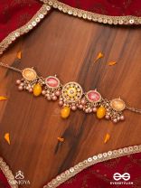 MADHUVARNIKA - HONEY HUE- SOFT FEMININE KUNDAN NECKPIECE FEATURING PEARLS AND PASTEL GEMSTONE DROPS
