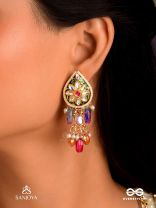 RANGKUSUMA - BLOOM OF COLORS- VIBRANT KUNDAN EARRINGS WITH BEADS, PEARLS AND ENAMELLING