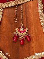 KAMALANGI - LOTUS-BODIED- FLORAL ENAMEL CENTRE DESIGN MAANGTIKA WITH TRIPLE CHAIN LAYERS AND RUBY BAEDS AND PEARLS