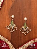 KSHAMINI - GRACEFUL LADY- SLIM CHAIN DESIGN KUNDAN EARRINGS WITH LEAF DESIGN