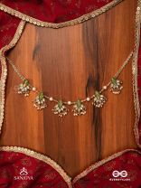 KSHAMINI - GRACEFUL LADY- SLIM CHAIN DESIGN KUNDAN NECKPIECE WITH LEAF DESIGN