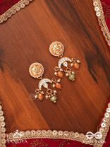 RAGTANIKA - COLORED COMPOSITION- HERITAGE STYLE KUNDAN EARRINGS WITH PEARLS AND BEADS