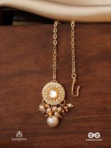 KANAKLEKHA - GOLDEN GLEAM- ROUND POLKI ACCENTED MAANGTIKA WITH DEWY WHITE PEARLS AND WARM EARTHY TONE BEADS