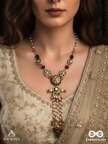 UTKALINI - EXQUISITELY DESIGNED- ENAMEL KUNDAN NECKPIECE WITH LAYERED PEARL FRINGES AND VIBRANT BEADS