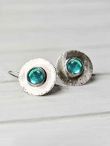 SERENE SPHERE - OXIDISED EARRINGS WITH CALMING BLUE CENTER GEM