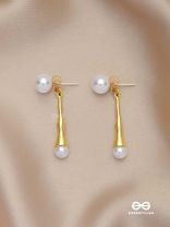 GOLDEN PEARL DROP-  CONTEMPORARY GOLDEN DROP EARRINGS