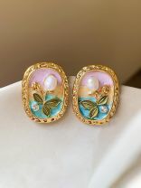 FLORAL MUSE- STATEMENT EARRINGS WITH EMBOSSED FLOWERS AND PEARLS