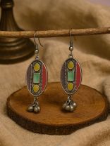  BAZAAR BEAT- OVAL ENAMELLED OXIDISED EARRINGS