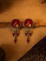 TRIBAL RISE - OXIDISED ENAMELLED EARRING WITH FOLK FIGURE